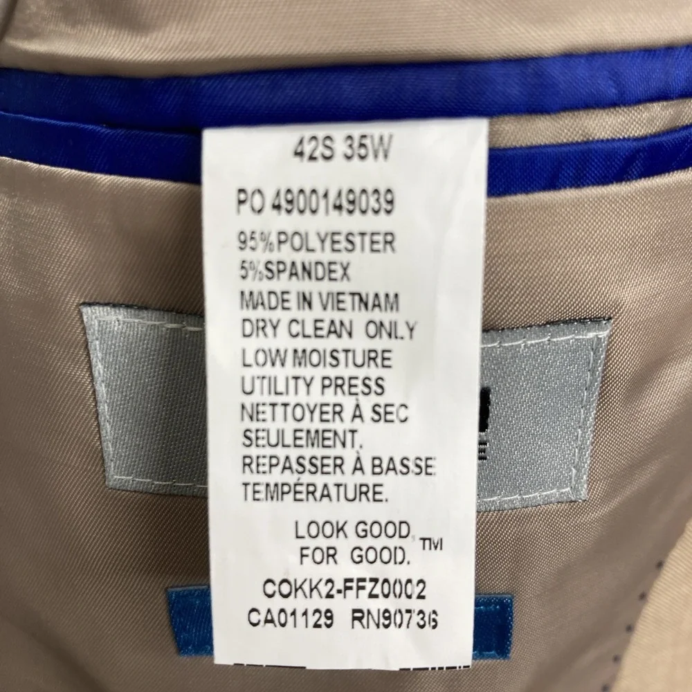 Kenneth Cole Reaction Mens Slim fit 2 Piece Suit 42S Pants 35W 32L Tan Brown